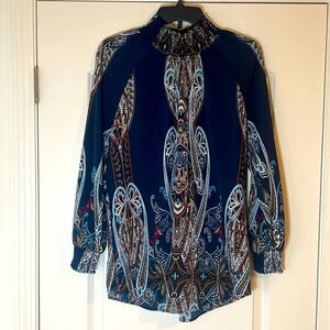 Chico's Blue Paisley Long Sleeve Tunic Size 1